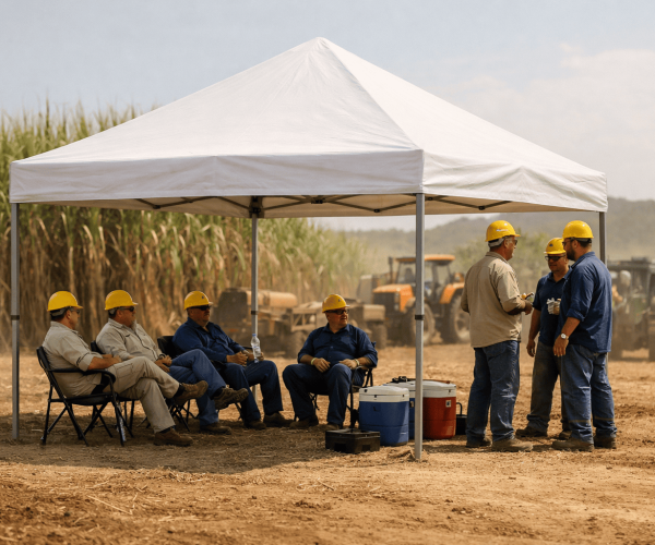 tenda instalada em obra com tamanho 4x4